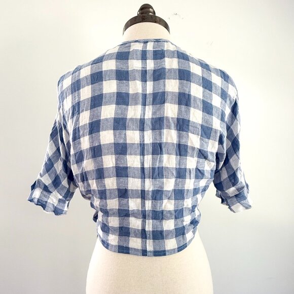 Rails Athena Blue Gingham Cropped Wrap Top XS Linen Blend - Picture 8 of 14